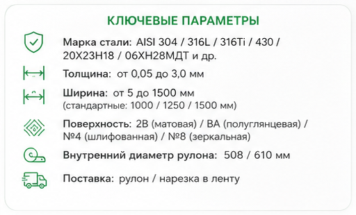 Основные параметры ленты нержавеющей